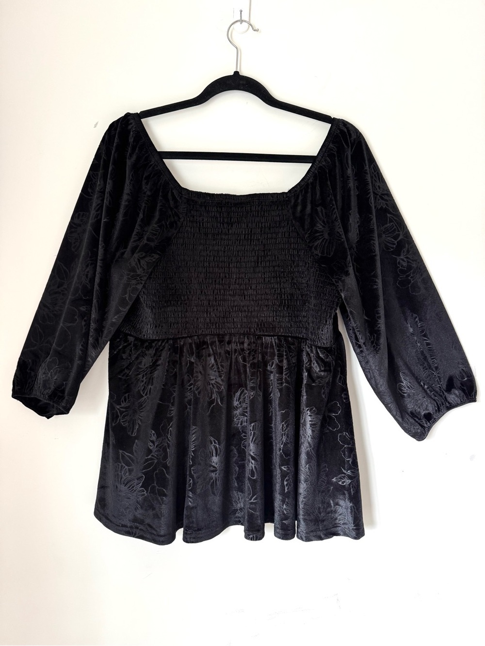 Torrid Black Velvet Corset Peplum Blouse Top Floral Embossed Size 1X - Picture 6 of 13